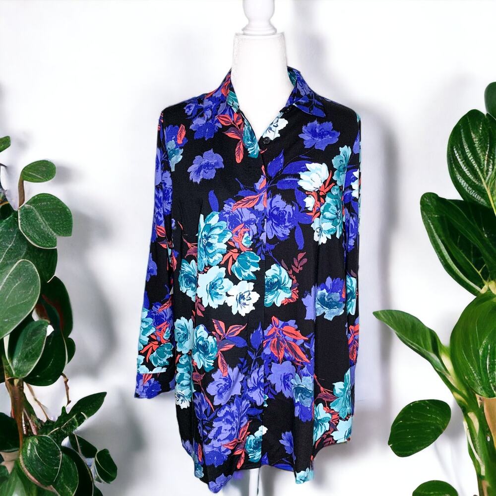 Jessica London Button Up Floral Long Sleeve Shirt Size 12W